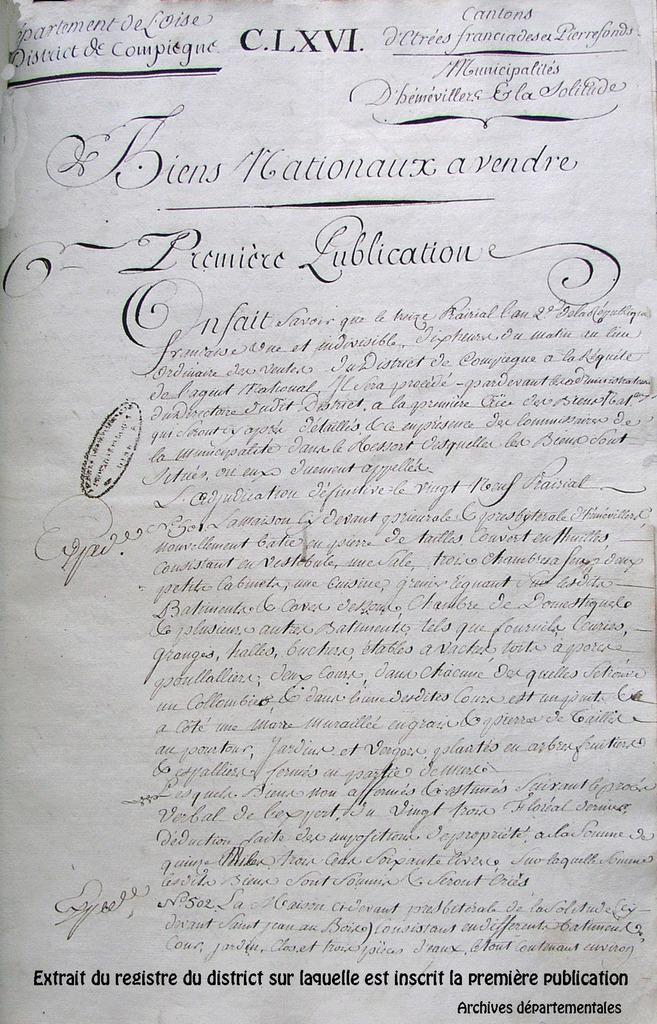 La vente de l’ancien presbytère en 1794